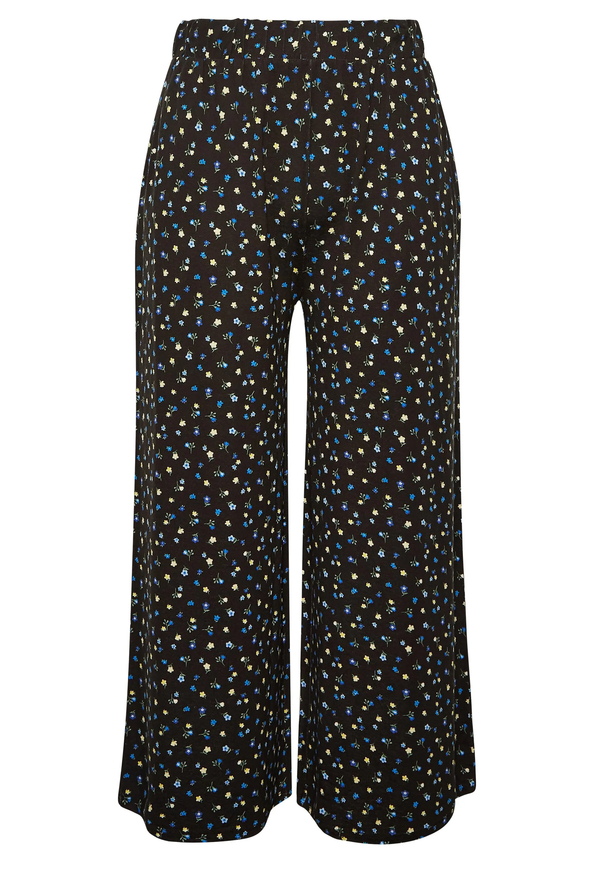 YOURS Curve Black Ditsy Print Wide Leg Trousers