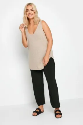 YOURS Curve Black Pull On Wide Leg Stretch Trousers