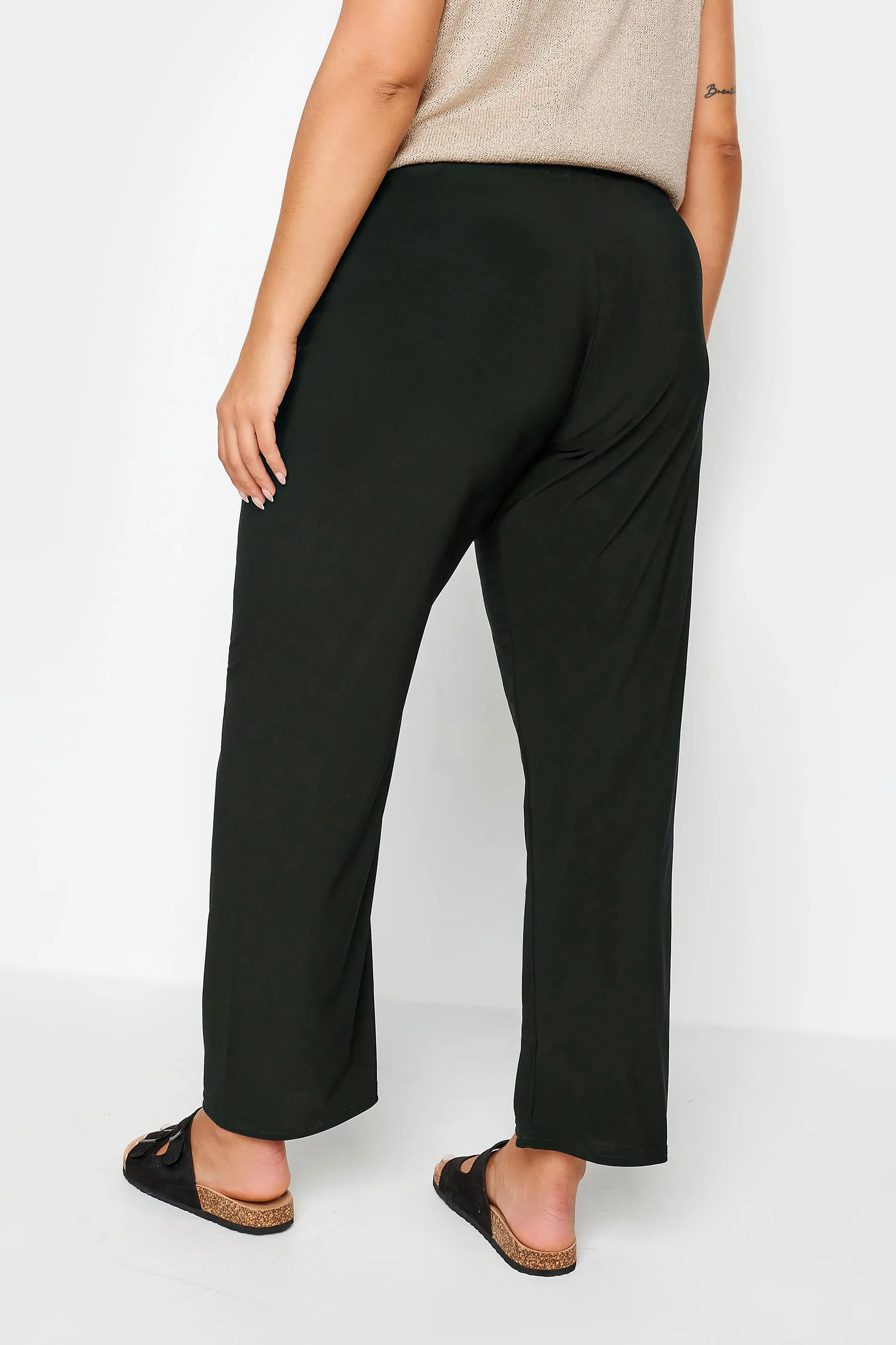 YOURS Curve Black Pull On Wide Leg Stretch Trousers