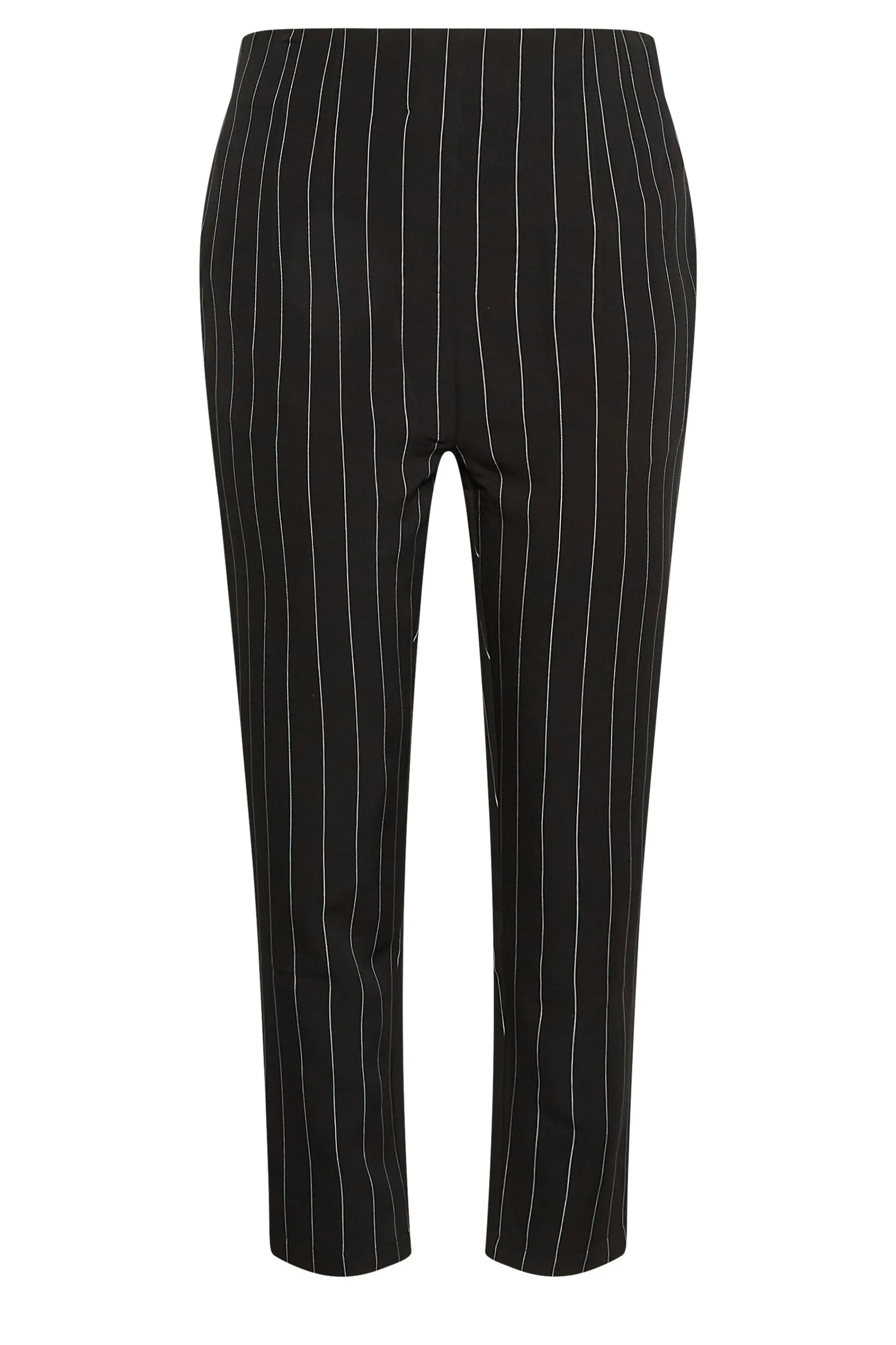 YOURS Curve Black Stripe Print Darted Waist Tapered Trousers