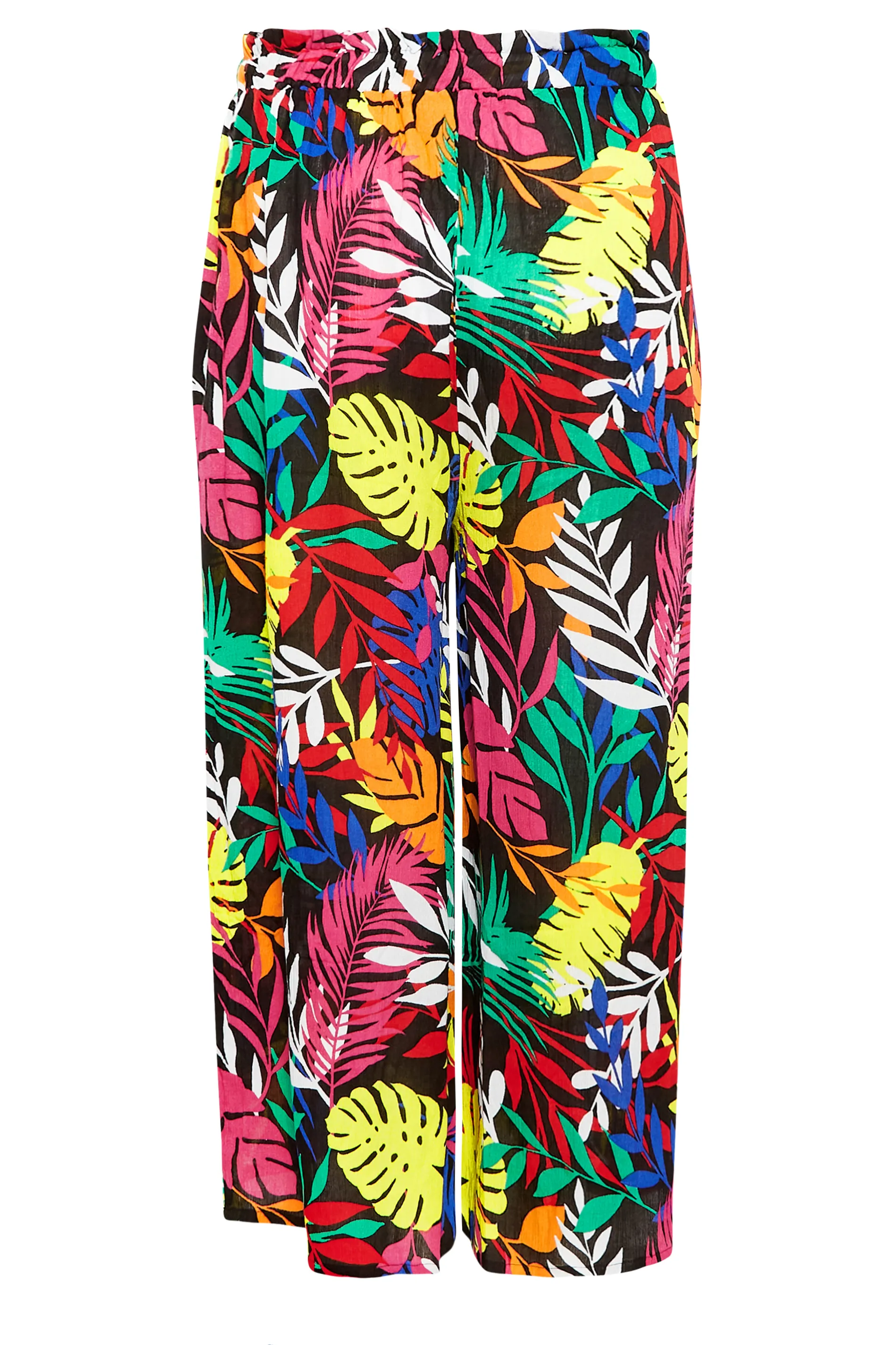 YOURS Curve Black Tropical Print Wide Leg Beach Trousers