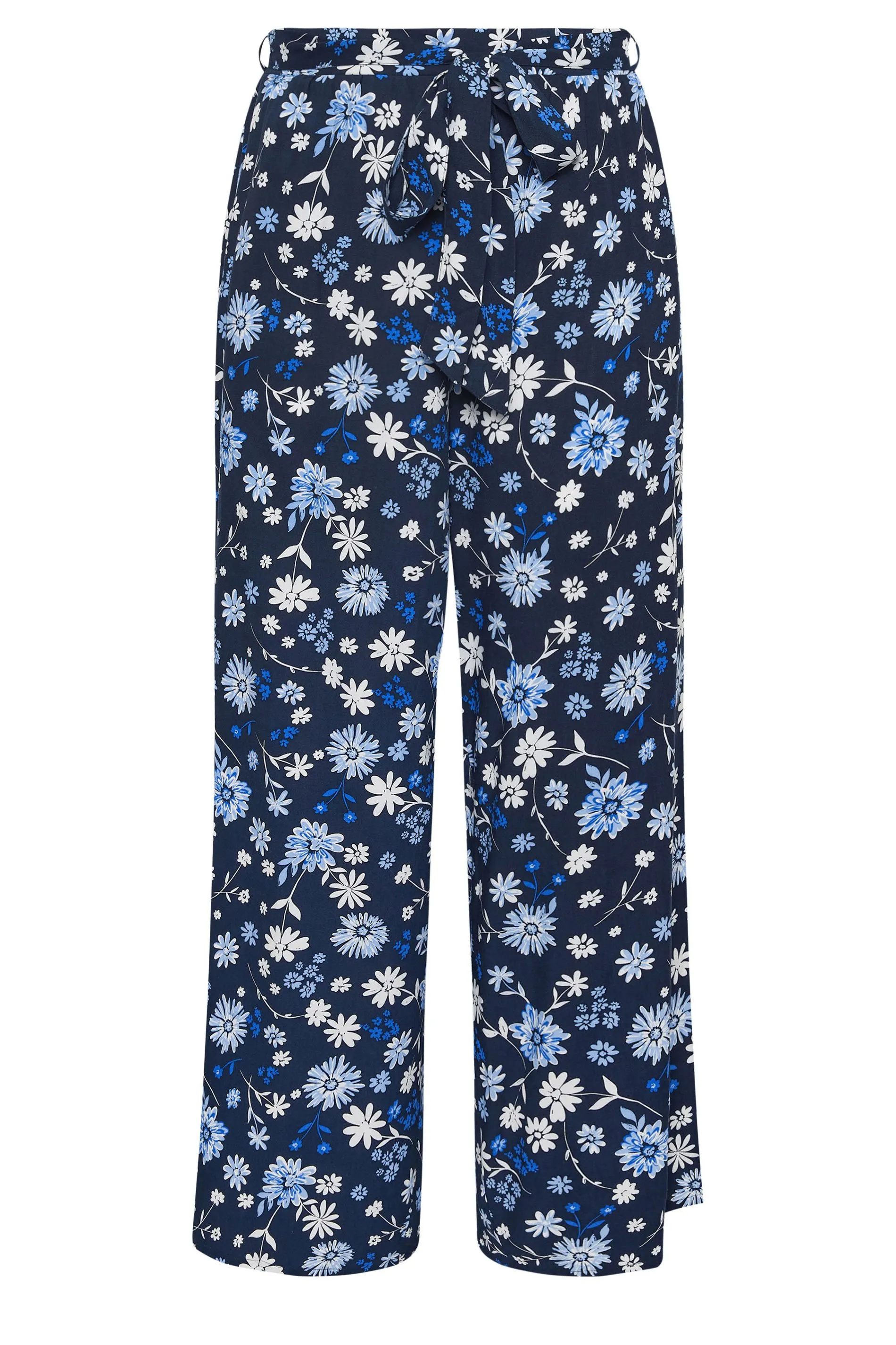 YOURS Curve Navy Blue Floral Print Wide Leg Trousers